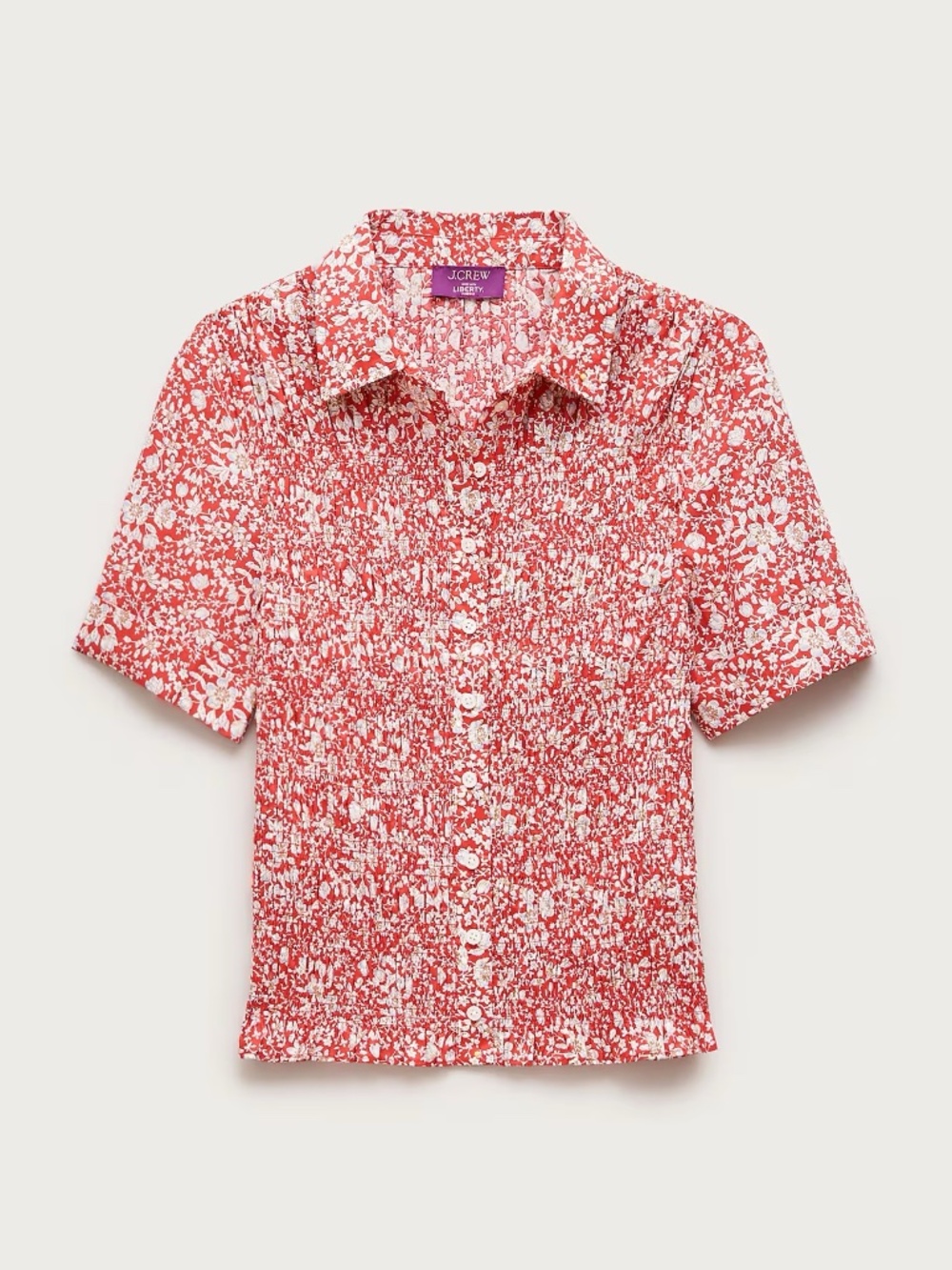 J.Crew x Liberty of London Smocked button-up Shirt size S Red Floral Print NWT